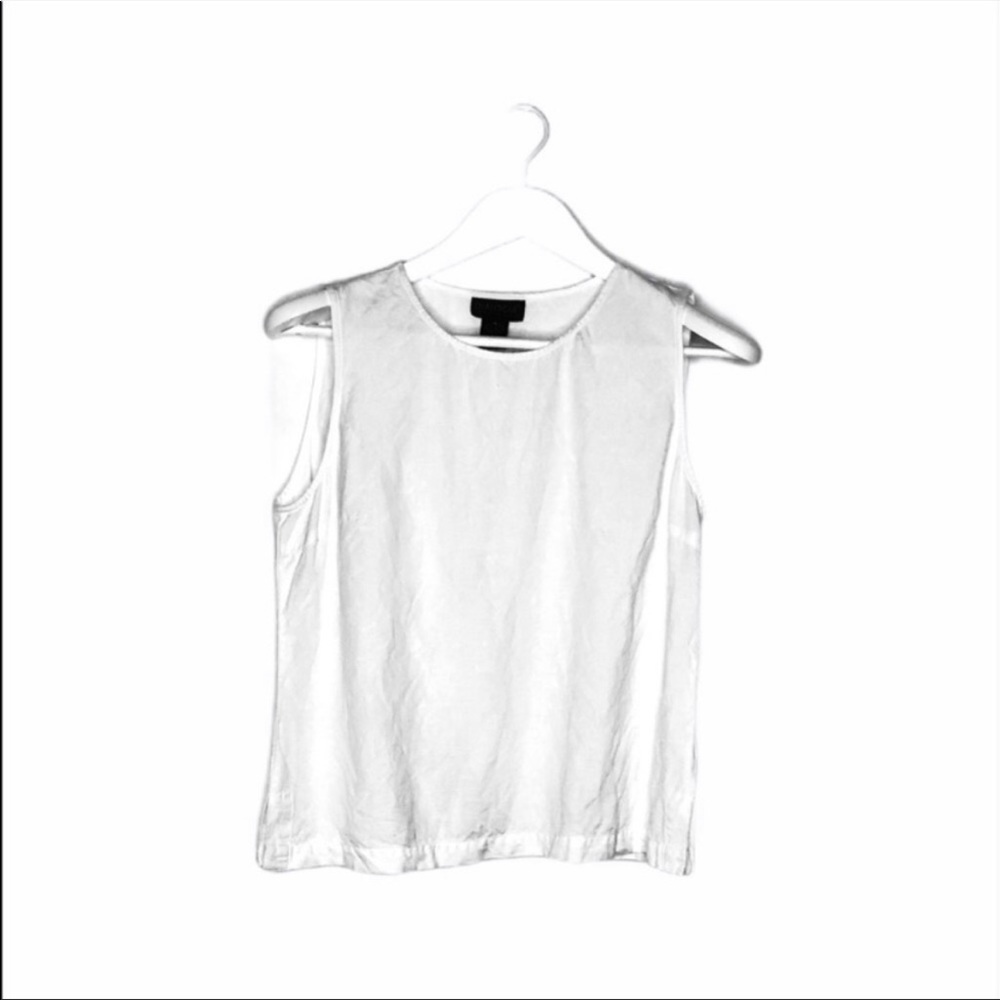 White Linen Tank Top Vintage Dialogue QVC Sleeveless Round Neck Crewneck Medium
